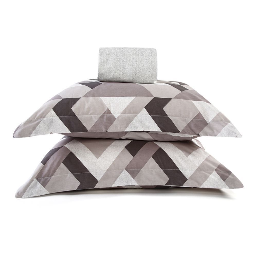 Jogo De Cama Casal Percal 200 Fios Buona Fortuna 3 Pçs - Textura Heitor Chumbo