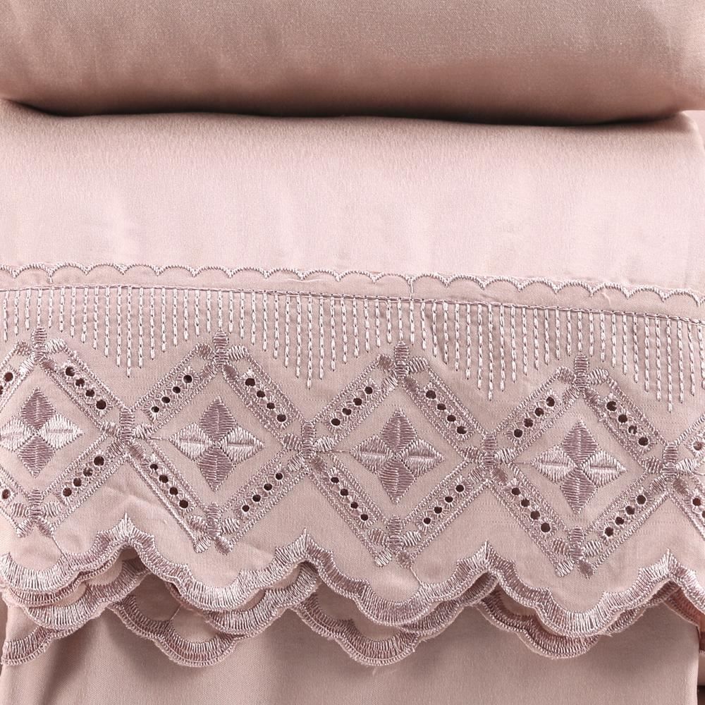 Jogo De Cama Casal 100% Poliéster Com Renda Havan Casa 4 Pçs - Rosa