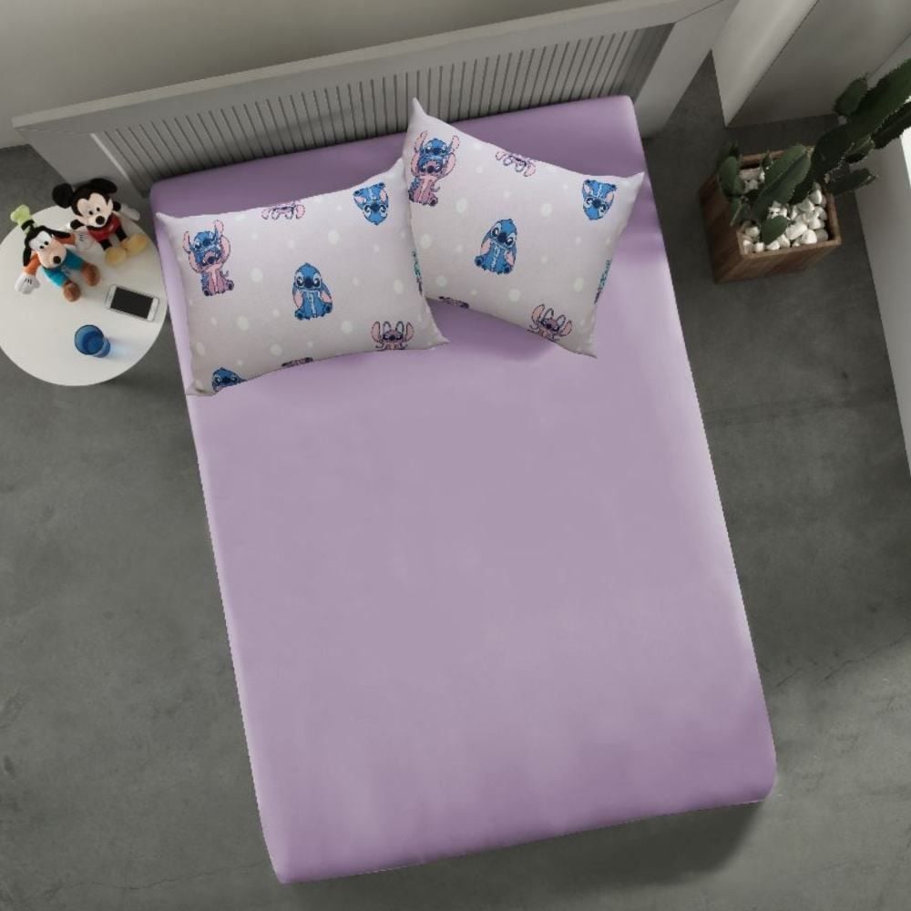 Jogo De Cama Casal Disney Portallar 3 Pçs - Love Stitch Lavanda