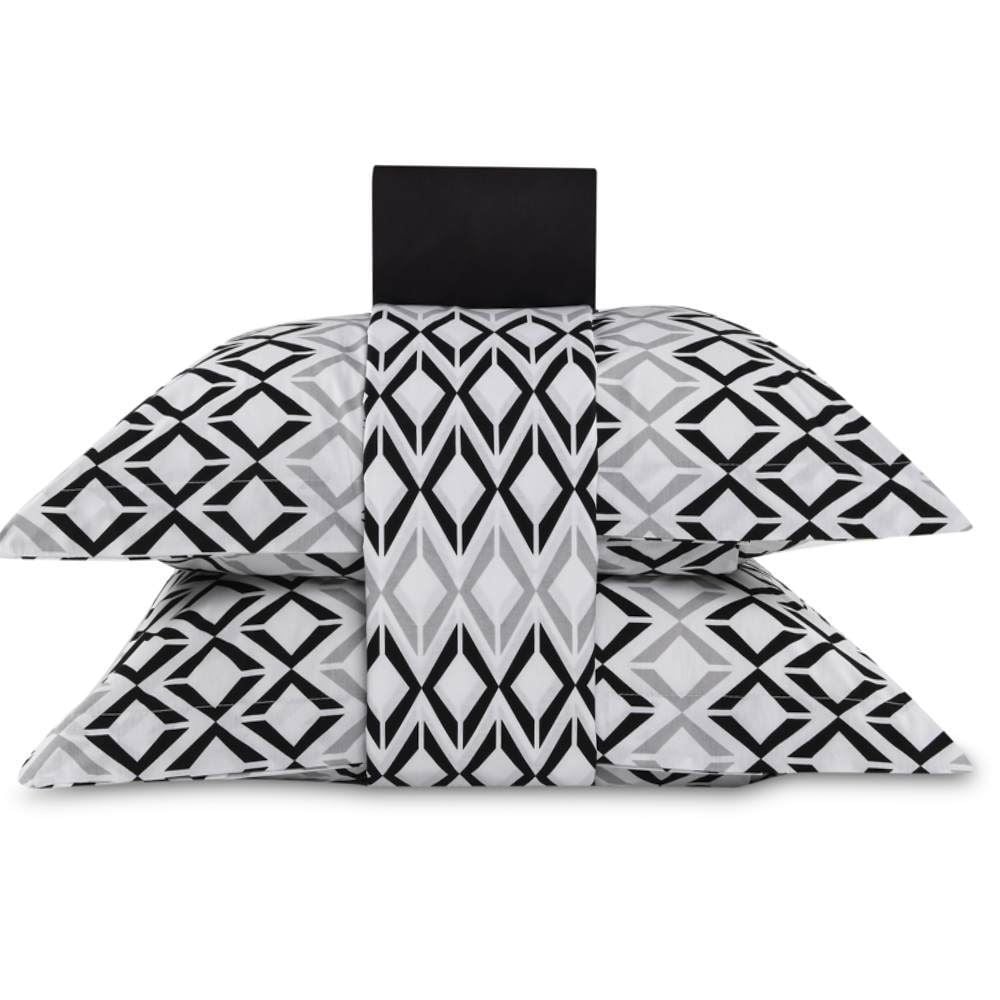 Jogo De Cama Casal Percal 200 Fios Buona Fortuna 4 Pçs - Benicio Preto