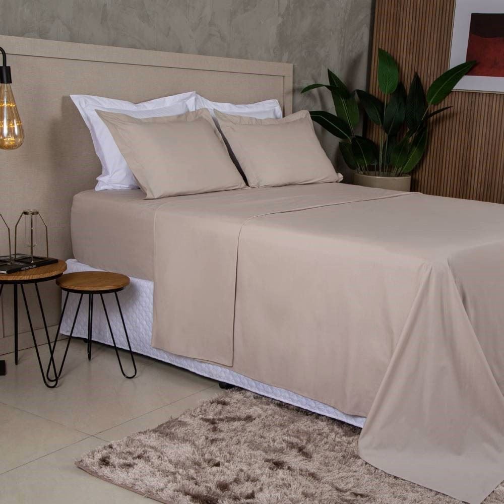 Jogo De Cama Casal Percal Buona Fortuna 4 Pçs - Cru Liso