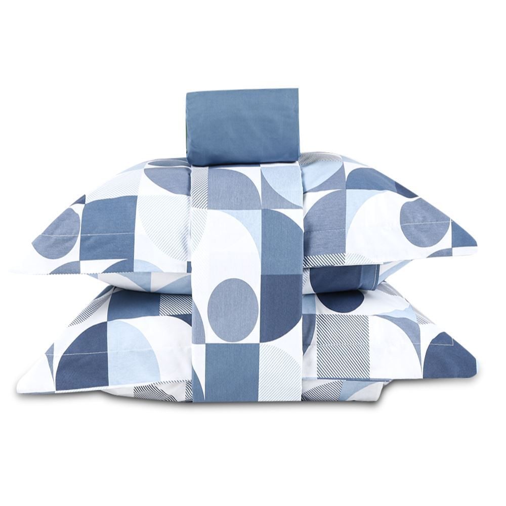 Jogo De Cama Casal Percal 200 Fios Buona Fortuna 4 Pçs - Lorenzo Azul 