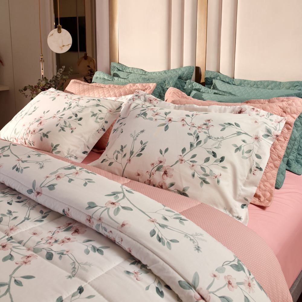 Jogo de Cama Casal Percal Buona Fortuna 4 pçs - Aurora Rosa