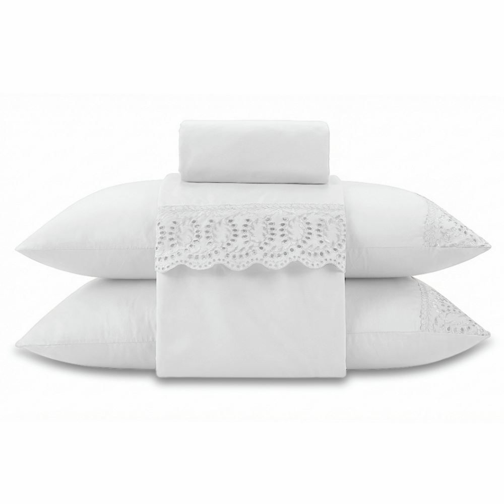 Jogo de Cama Imperial Casal com Renda Havan Casa 4 pçs - Branco