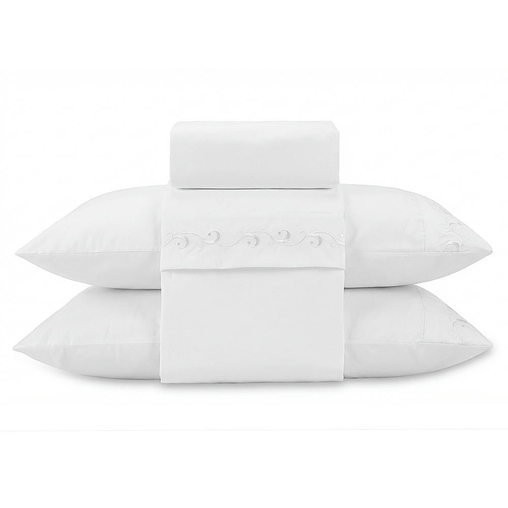 Jogo de Cama Casal Imperial Bordado Havan Casa 4 pçs - Branco