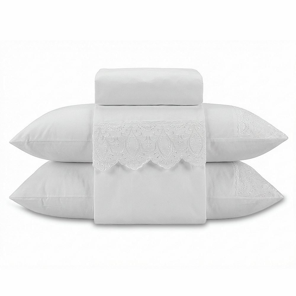 Jogo de Cama Casal Imperial com Renda Havan Casa 4 pçs - Branco