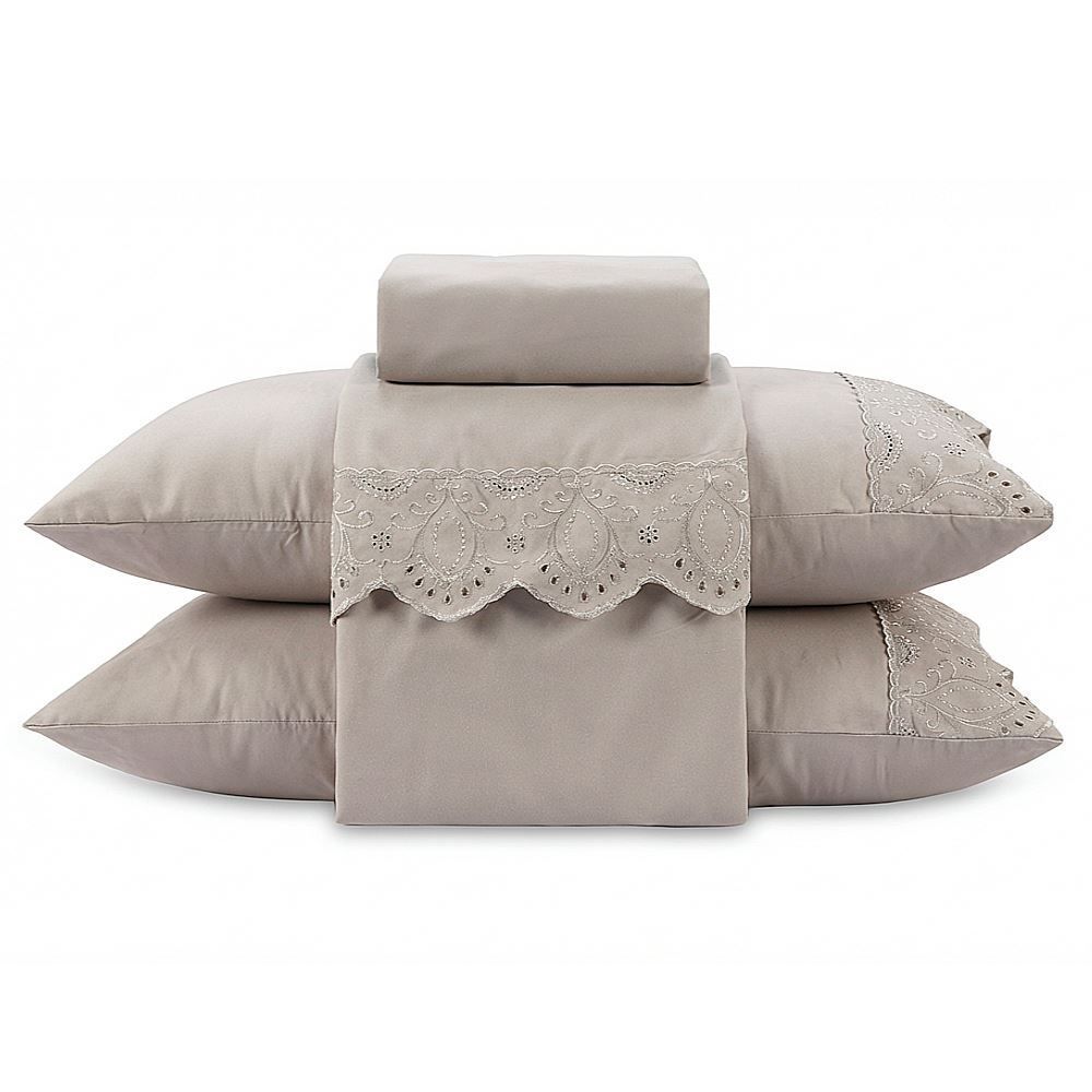 Jogo de Cama Casal Imperial com Renda Havan Casa 4 pçs - Bege