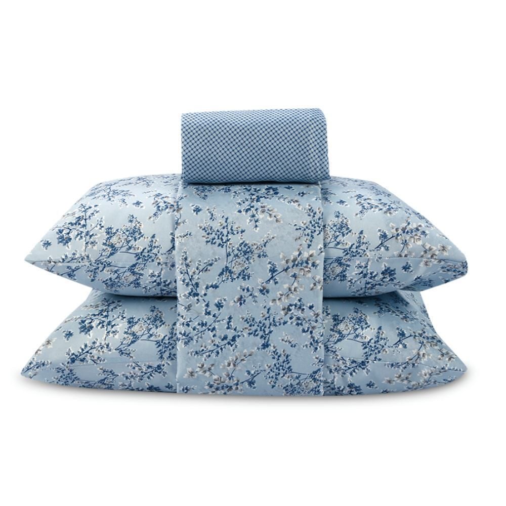 Jogo de Cama Casal Microfibra Napoli Havan Casa 4 pçs - Charme Azul