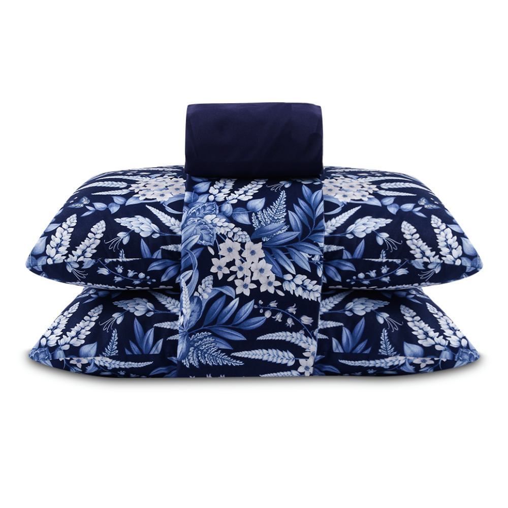 Jogo De Cama Casal Micropercal Havan Casa 4 Pçs - Elegance Flowers Marinho