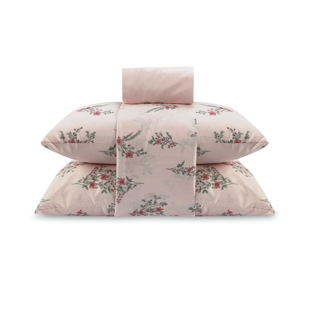 Jogo de Cama Casal Napoli Havan Casa 4 pçs - Romantic Flowers Rosa