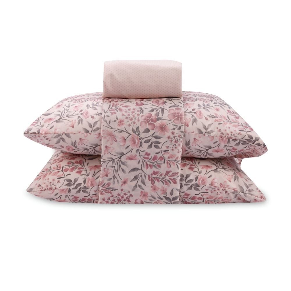 Jogo de Cama Casal Napoli Havan Casa 4 pçs - Camille Flowers Rosa