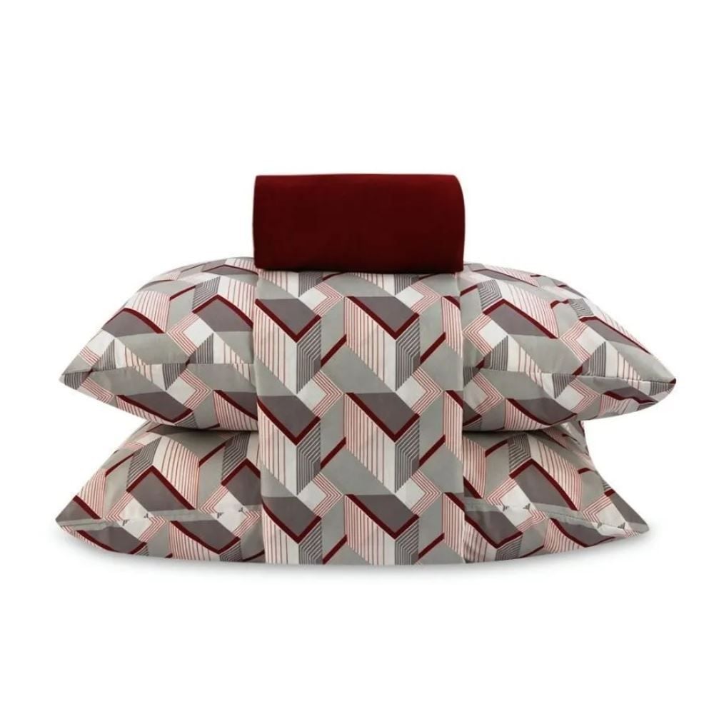 Jogo de Cama Casal Napoli Havan Casa 4 pçs - Tridi Geométrico Vinho
