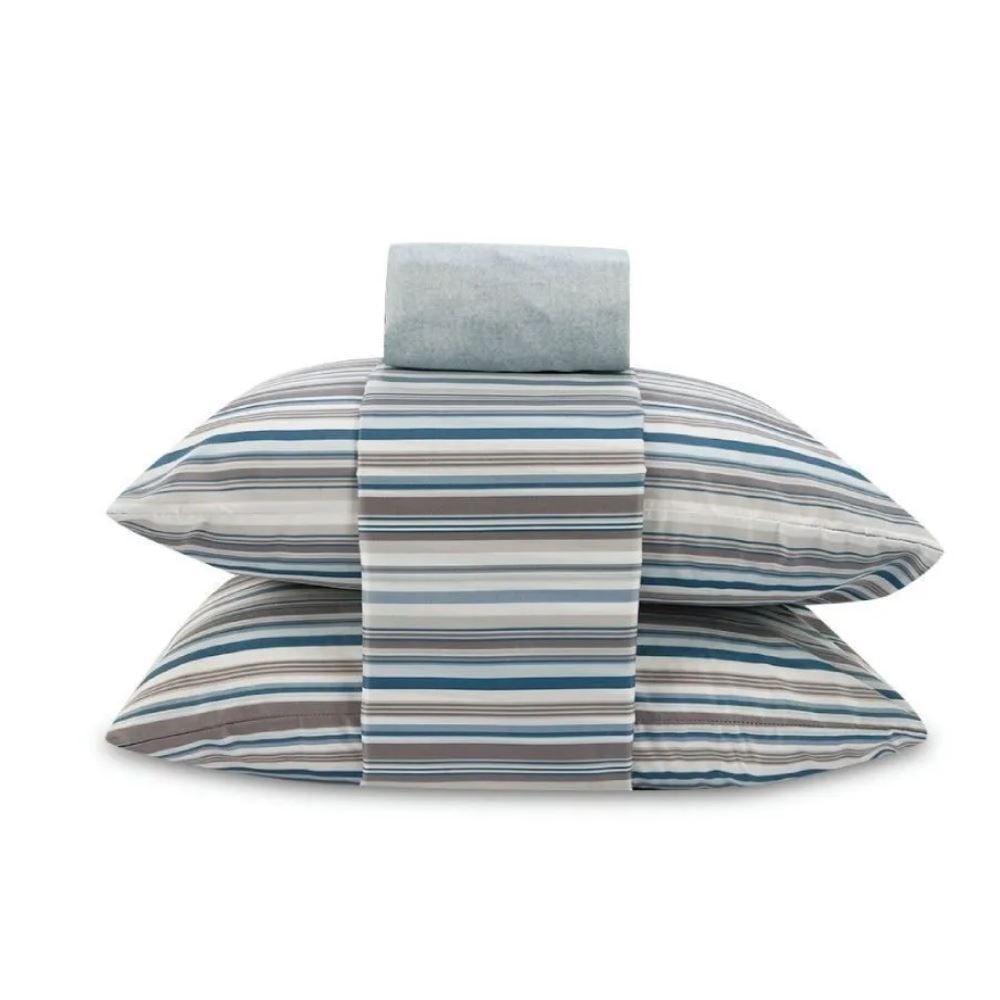 Jogo de Cama Casal Napoli Havan Casa 4 pçs - Mink Listra Azul