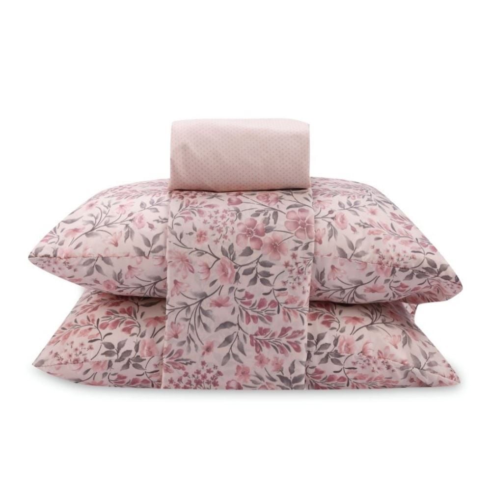 Jogo de Cama Casal Napoli Havan Casa 4 pçs - Camille Flowers Rosa