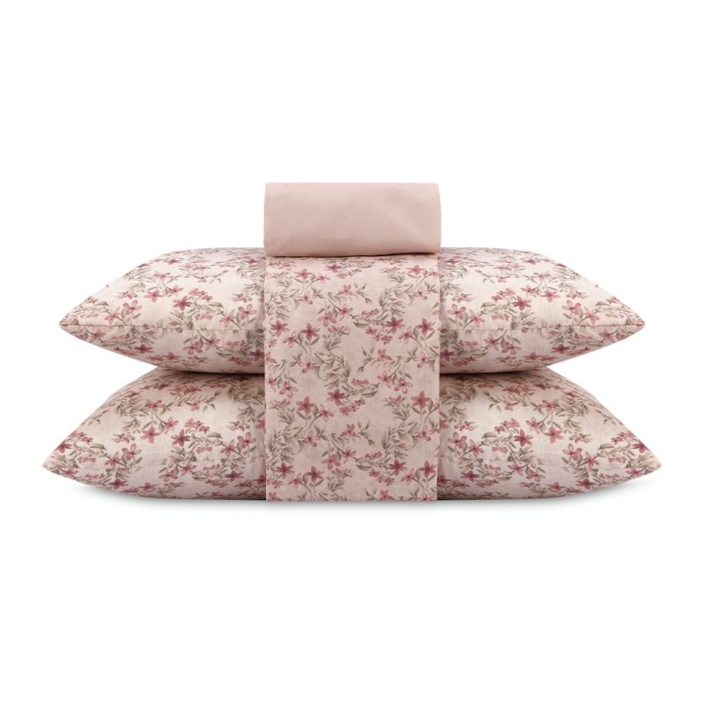 Jogo de Cama Casal Napoli Havan Casa 4 pçs - Elise Flowers Rosa
