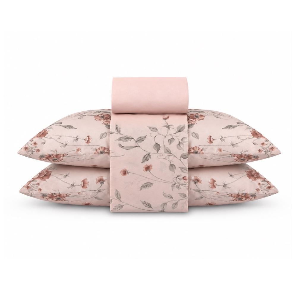 Jogo de Cama Casal Napoli Havan Casa 4 pçs - Suri Flowers Rosa