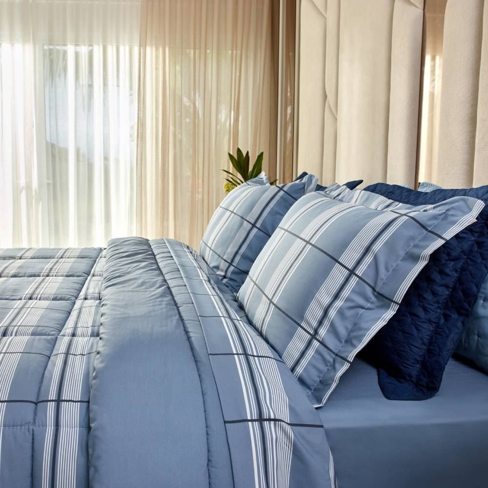 Jogo de Cama Casal Percal Buona Fortuna 4 pçs - Ravi Azul