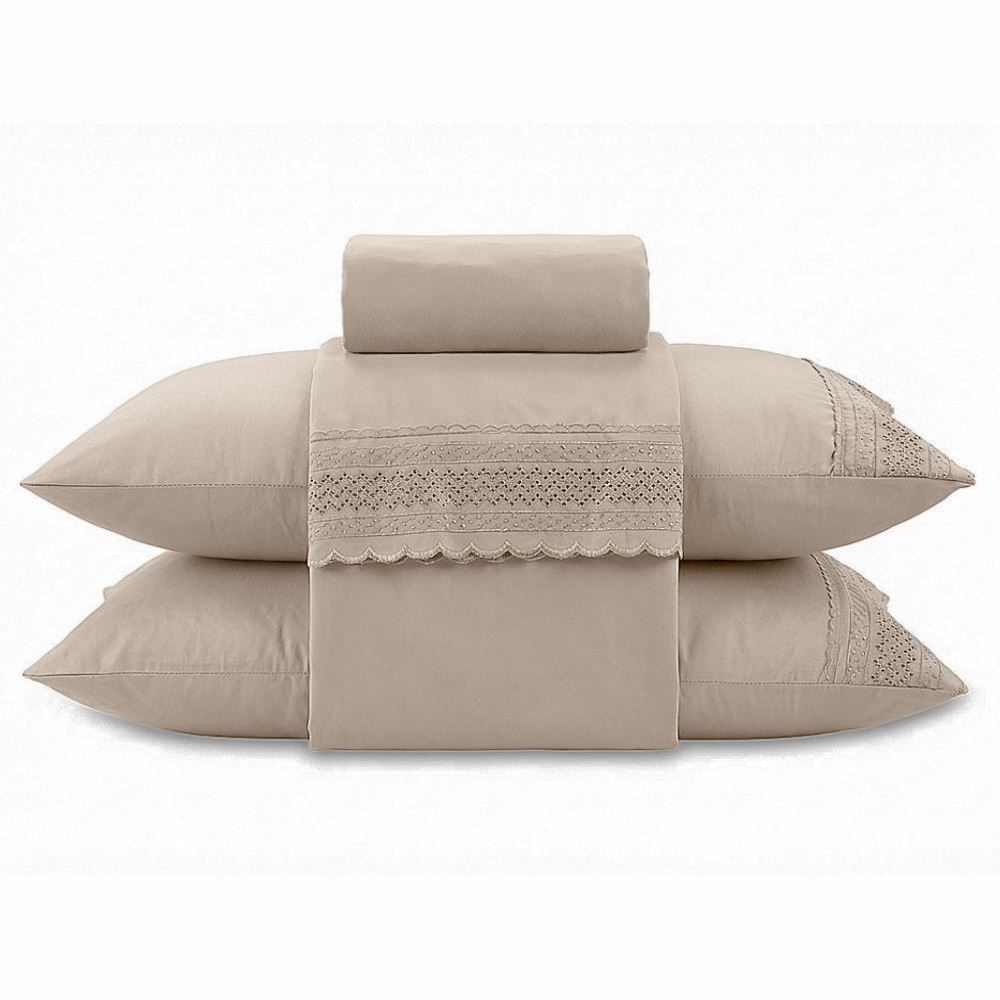 Jogo de Cama Casal Renda Imperial Havan Casa 4 pçs - Bege