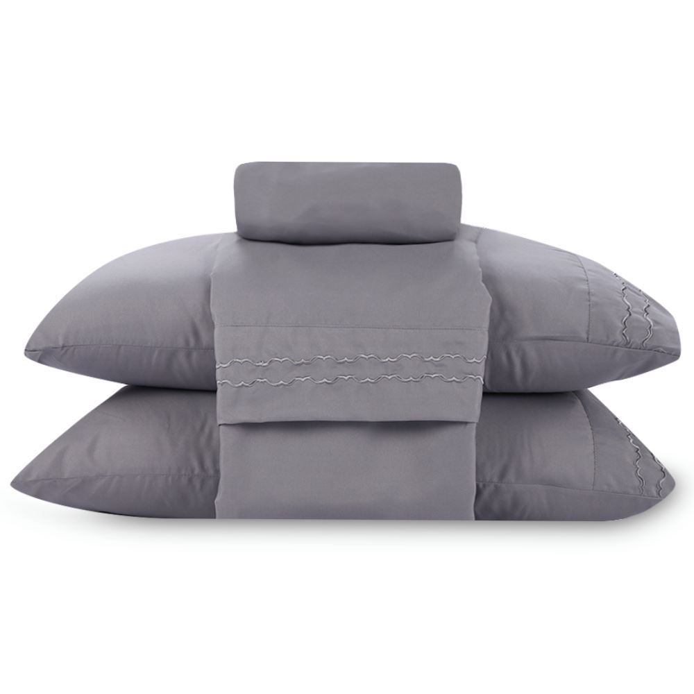 Jogo de Cama Imperial King Bordado Havan Casa 4 Peças - Cinza Amianto