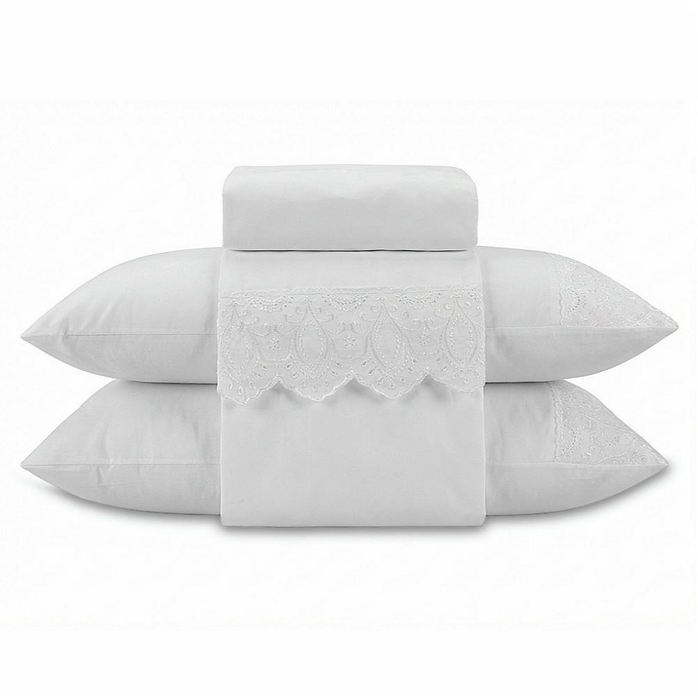 Jogo de Cama Imperial King com Renda Havan Casa 4 pçs - Branco