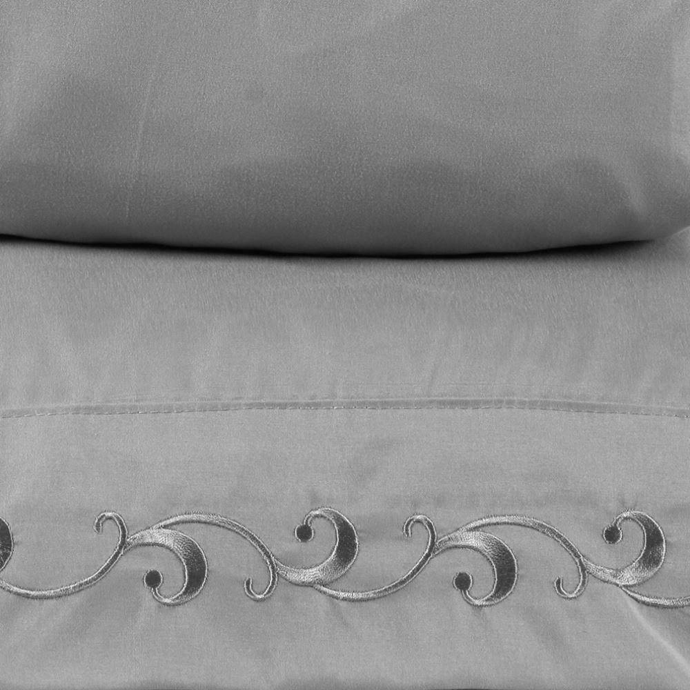 Jogo de Cama Imperial Queen com Bordado Havan Casa 4 pçs - Cinza Amianto