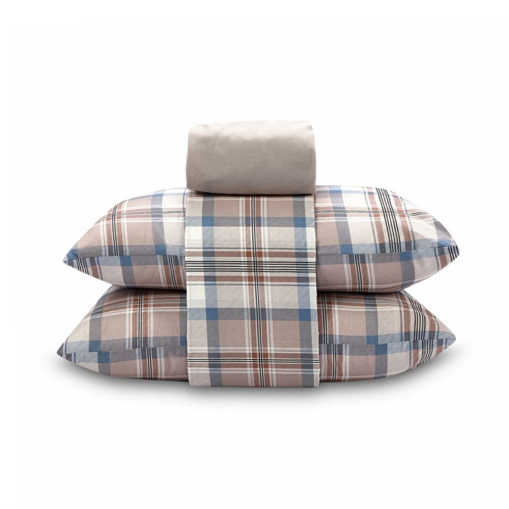 Jogo De Cama King 100% Algodão Royale 4 Peças - Jaqueline Xadrez Bege