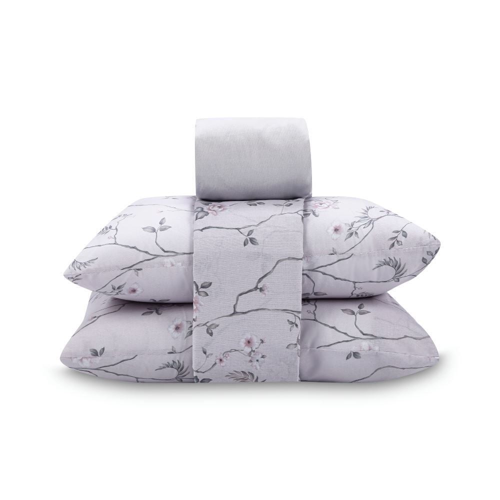 Jogo De Cama King 100% Algodão Royale 4 Peças - Soraia Flowers Bege