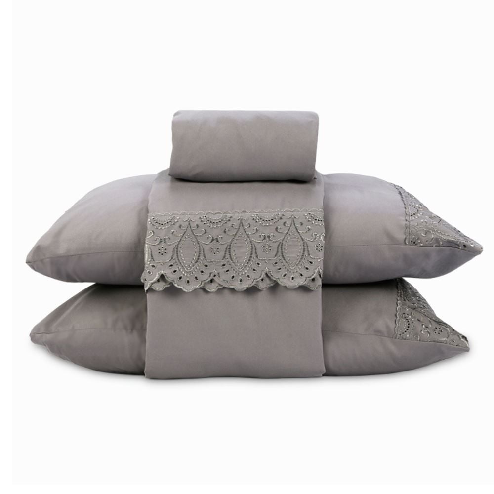 Jogo de Cama King 100% Poliéster com Renda Havan Casa 4 pçs - Cinza Amianto