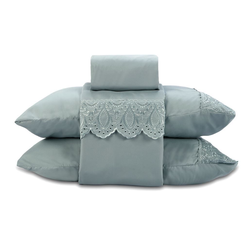 Jogo de Cama King 100% Poliéster com Renda Havan Casa 4 pçs - Verde