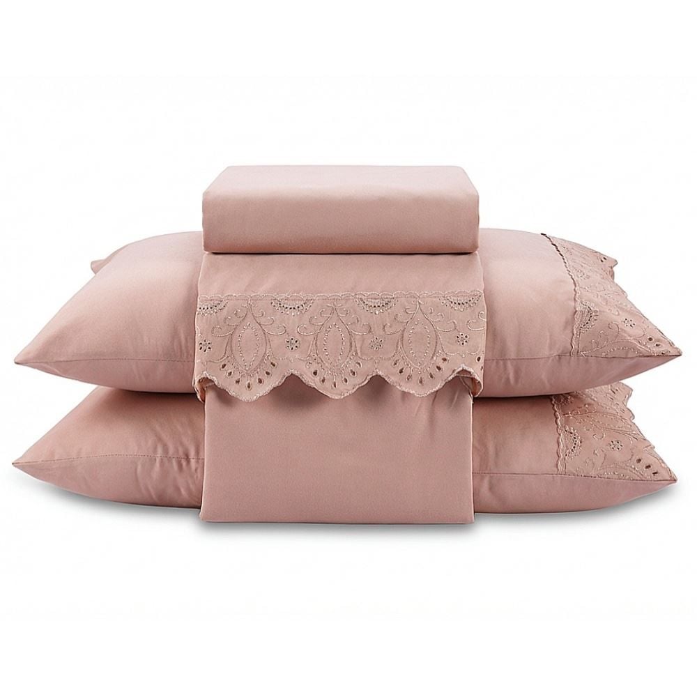 Jogo de Cama King Imperial com Renda 4 pçs Havan Casa - Rosa