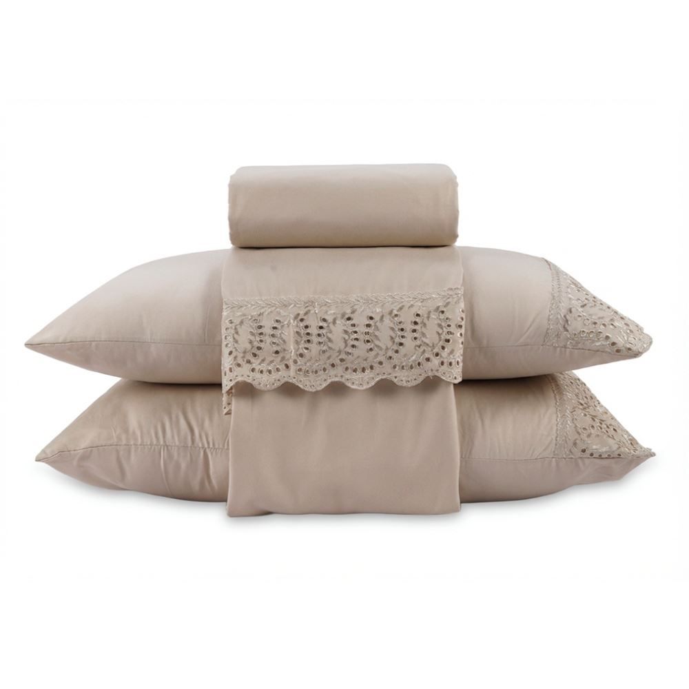 Jogo de Cama King Imperial com Renda Havan Casa 4 pçs - Bege