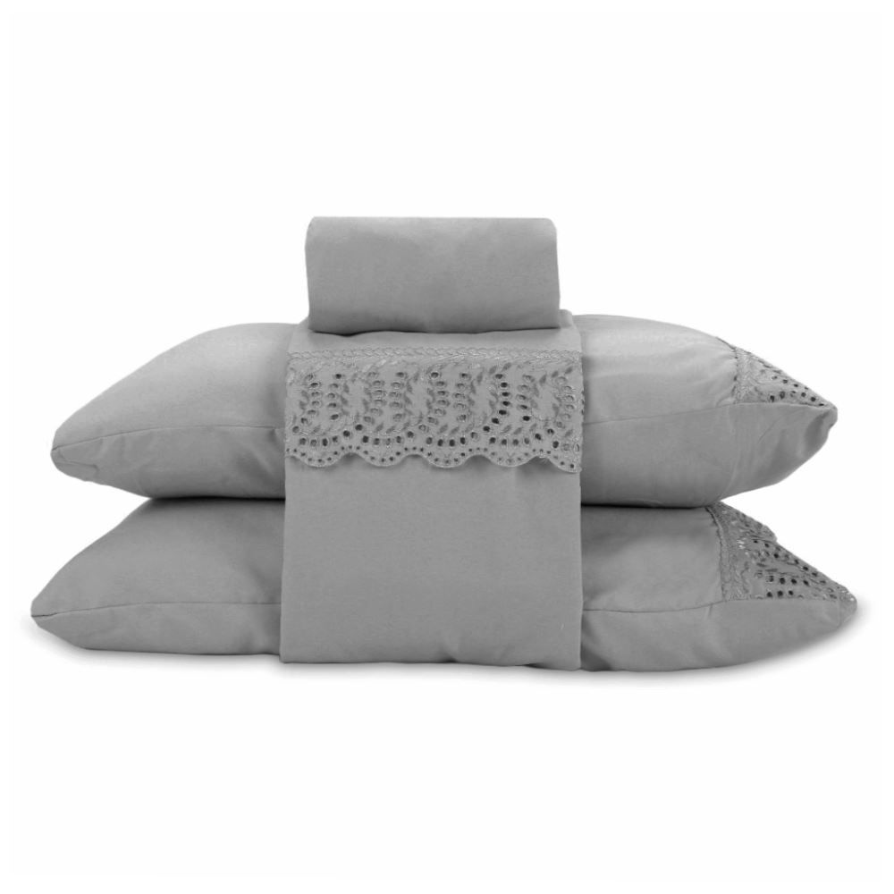 Jogo de Cama King Imperial com Renda Havan Casa 4 pçs - Cinza Amianto