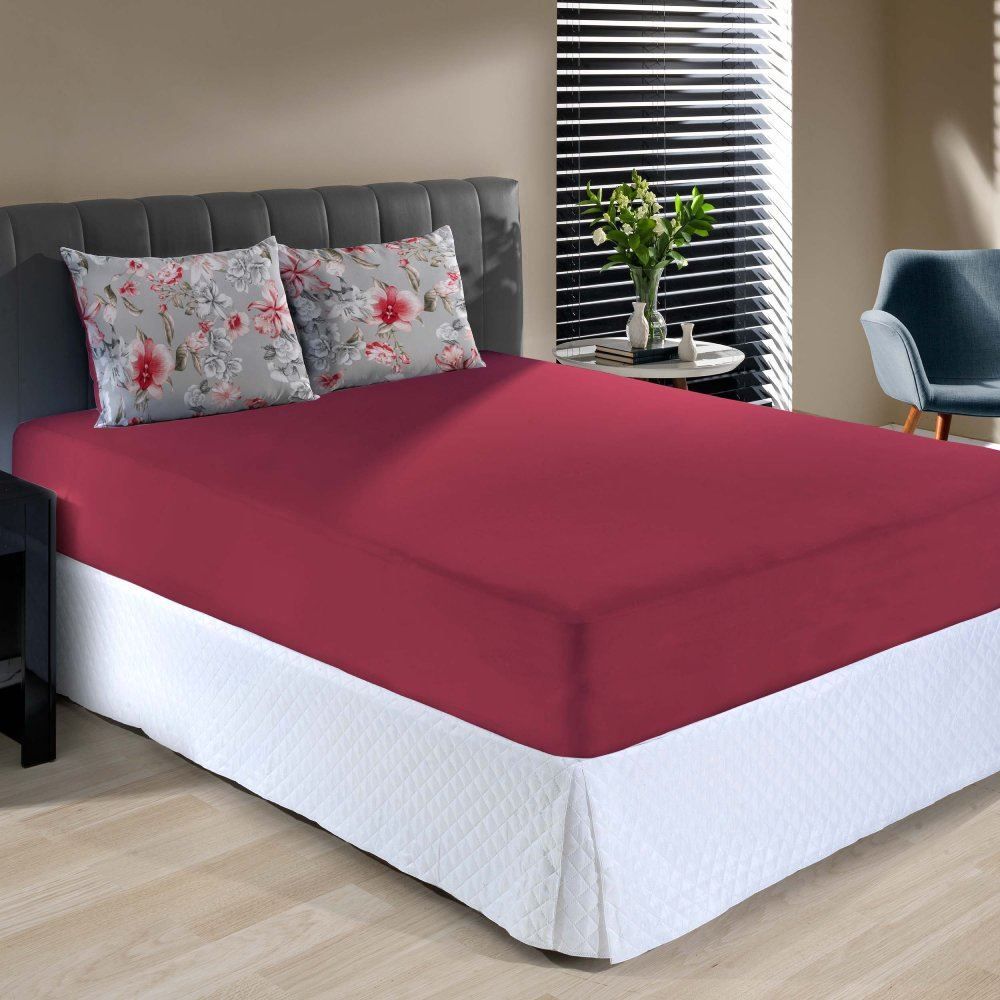 Jogo De Cama King Malha 100% Algodão Solecasa 3 Pçs - Cher Carmin