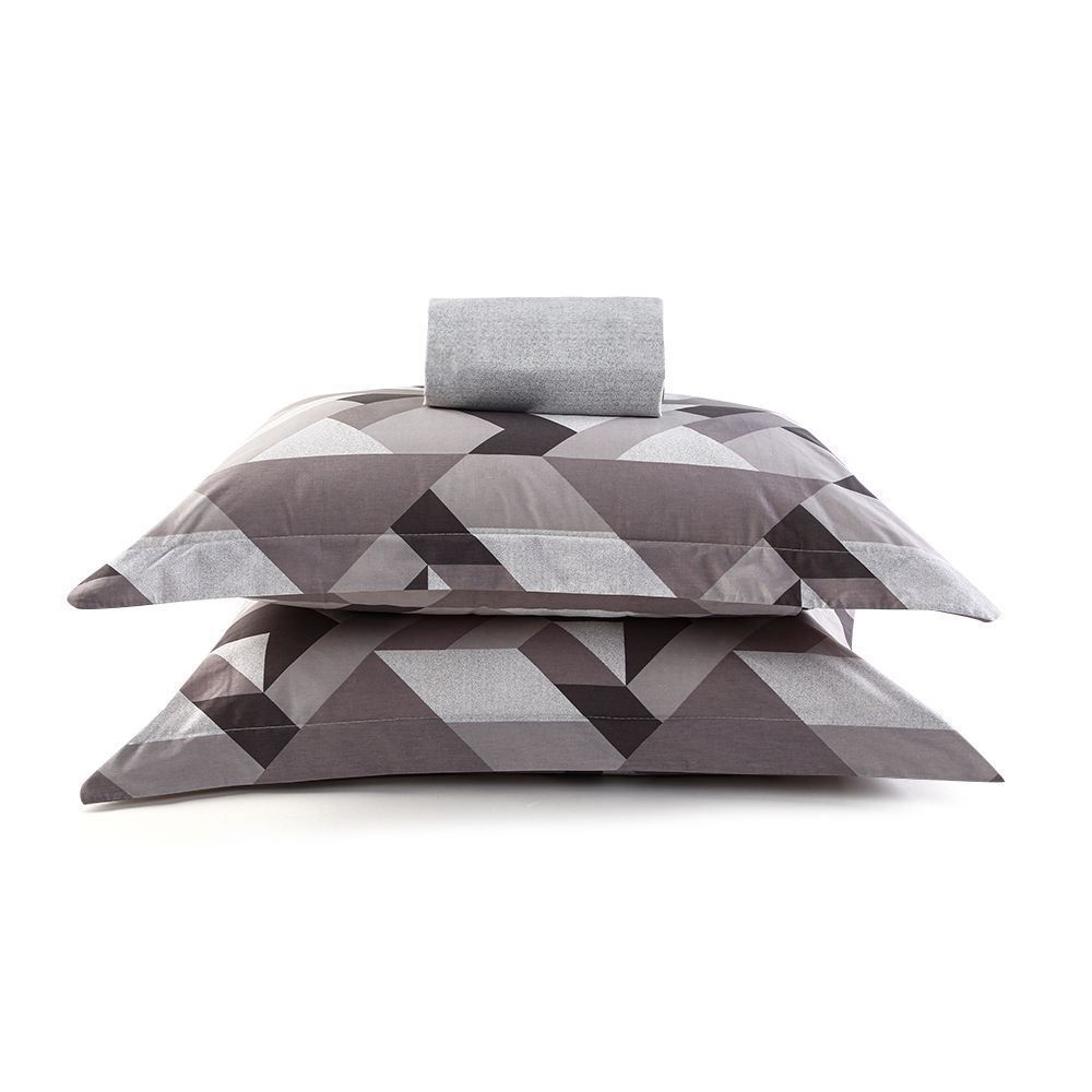 Jogo De Cama King Percal 200 Fios Algodão Buona Fortuna 3 Pçs - Textura Heitor Chumbo