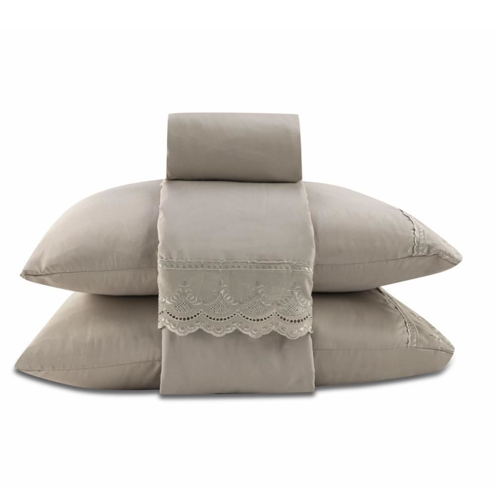 Jogo De Cama Queen 100% Poliéster Com Renda Havan Casa 4 Pçs - Cru