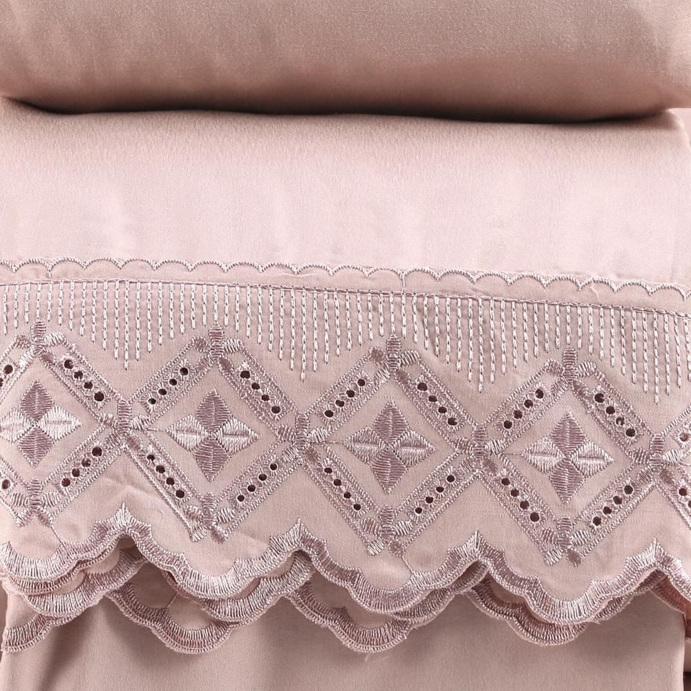 Jogo De Cama Queen 100% Poliéster Com Renda Havan Casa 4 Pçs - Rosa