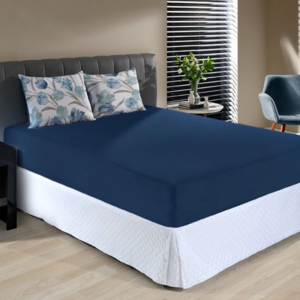 Jogo De Cama Queen Malha 100% Algodão Solecasa 3 Pçs - Tuly Azul Marinho