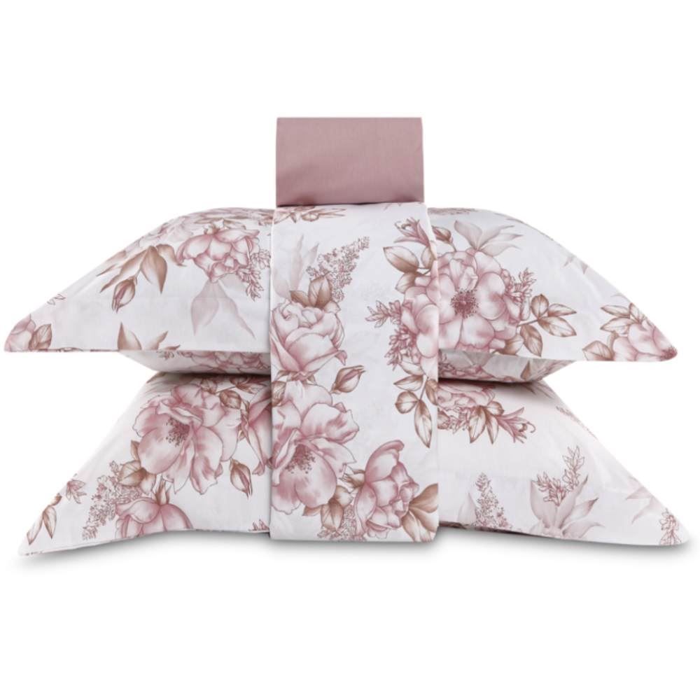 Jogo De Cama Queen Percal 200 Fios Buona Fortuna 4 Pçs - Cecilia Rosa