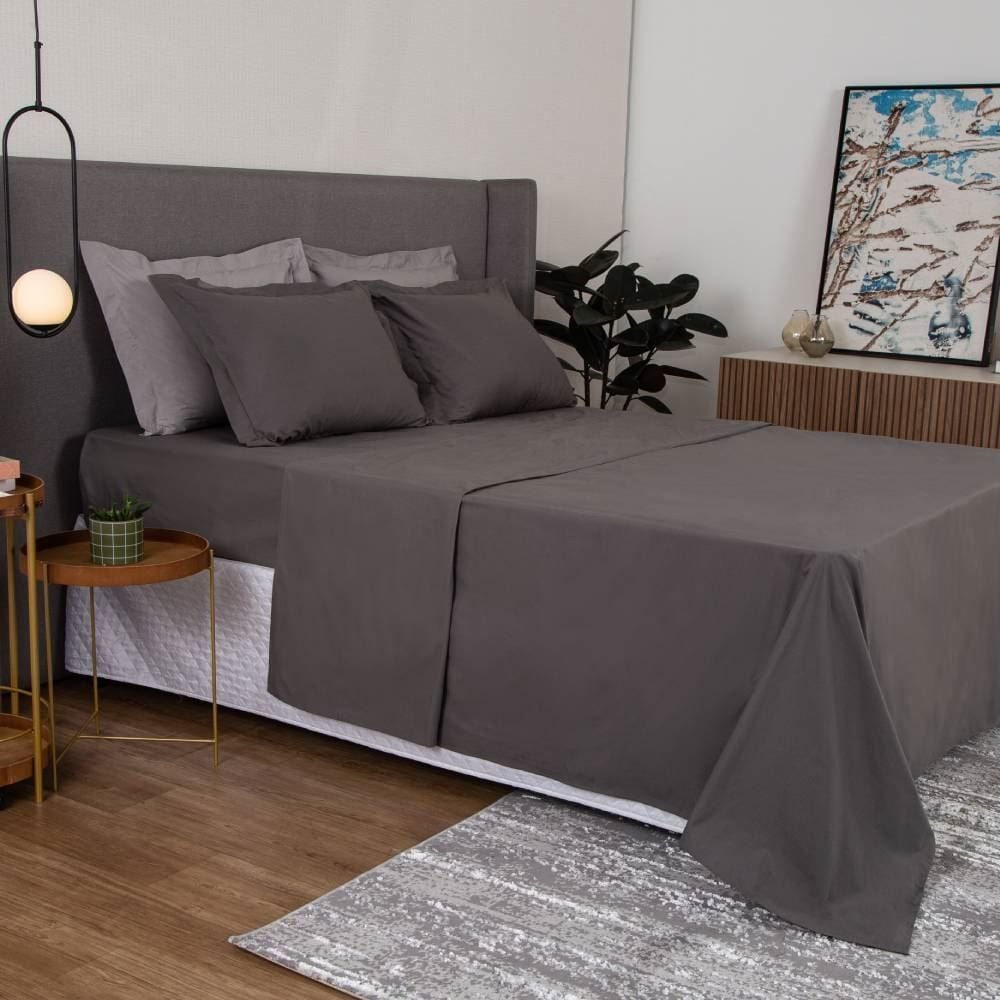 Jogo De Cama Queen Percal Buona Fortuna 4 Pçs - Cinza