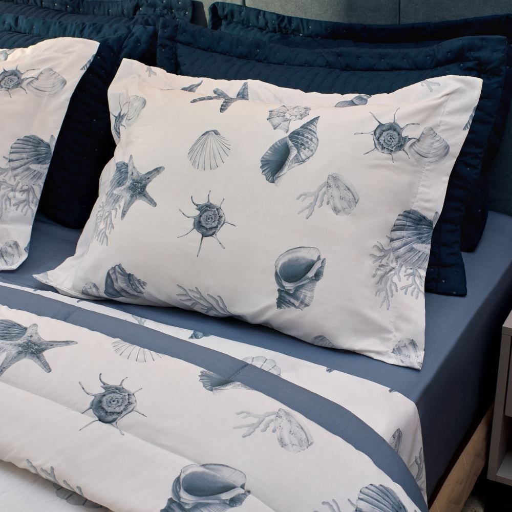 Jogo de Cama Queen Percal Buona Fortuna 4 pçs - Brisa Do Mar Azul