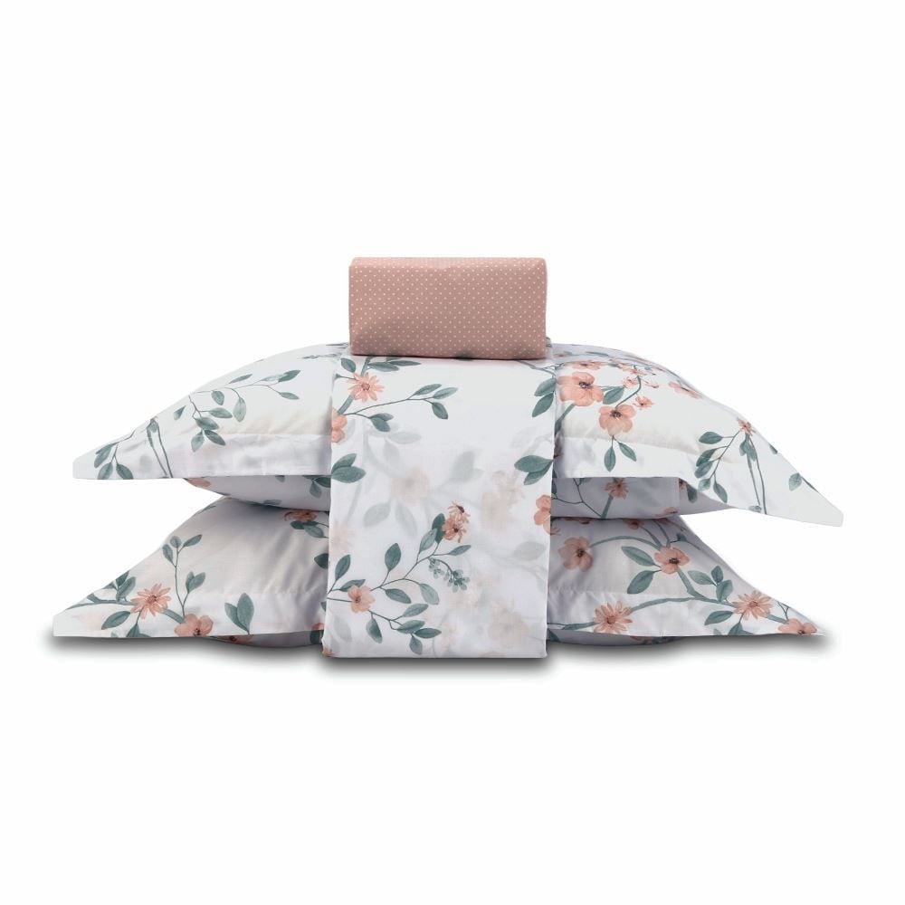 Jogo de Cama Queen Percal Buona Fortuna 4 pçs - Aurora Poa Rosa