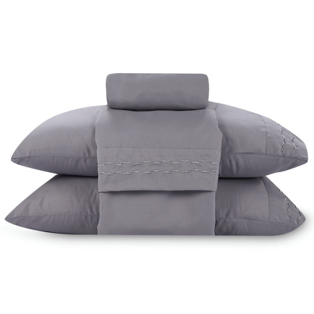 Jogo de Cama Queen Bordado Havan Casa 4 pçs - Cinza Amianto