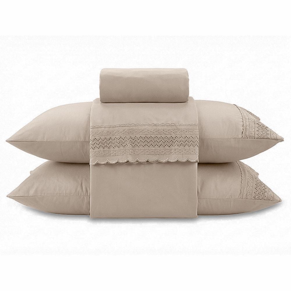 Jogo de Cama Queen com Renda Imperial Havan Casa 4 pçs - Bege