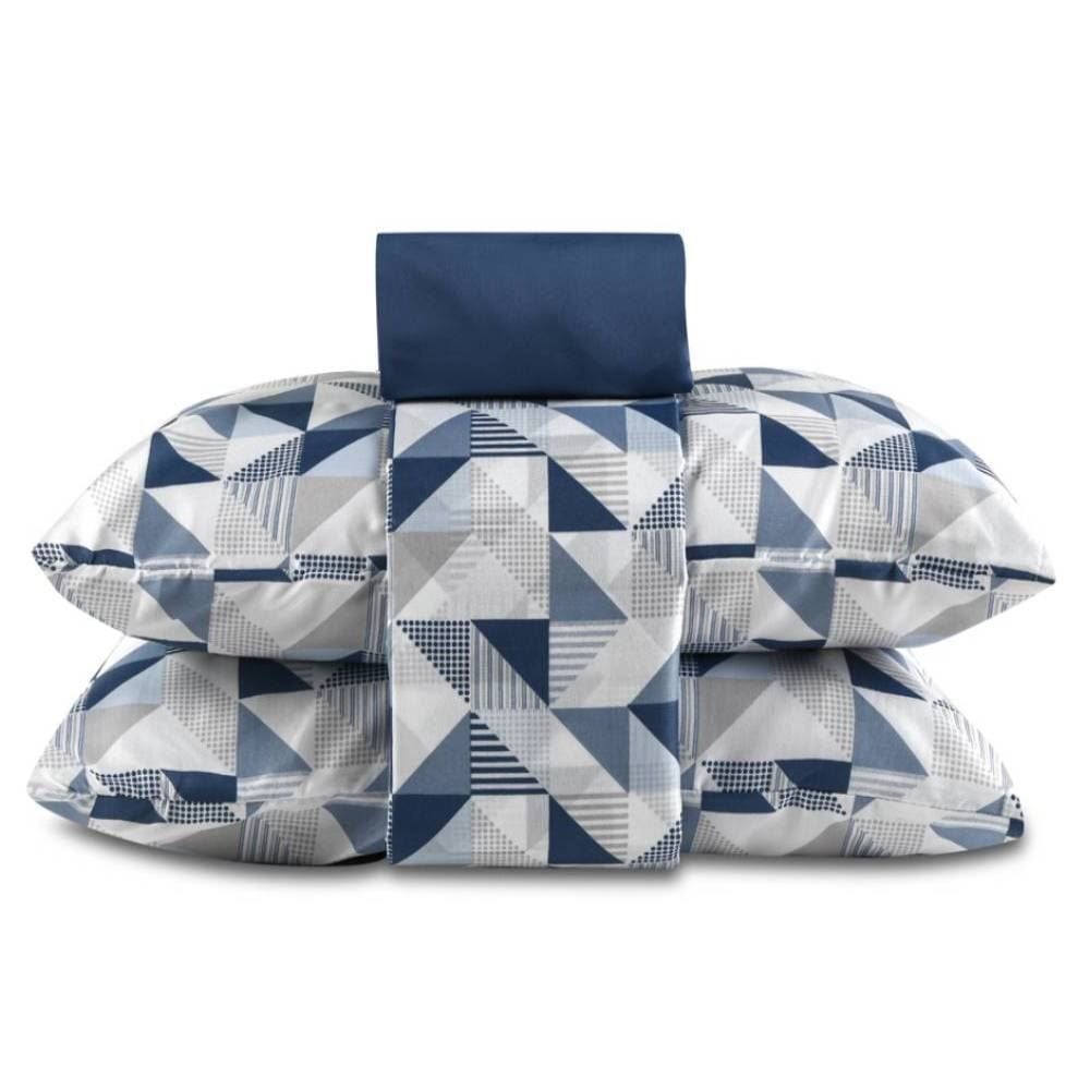 Jogo De Cama Queen Microfibra 150 Fios Havan Casa 4 Peças - Log Geo Azul
