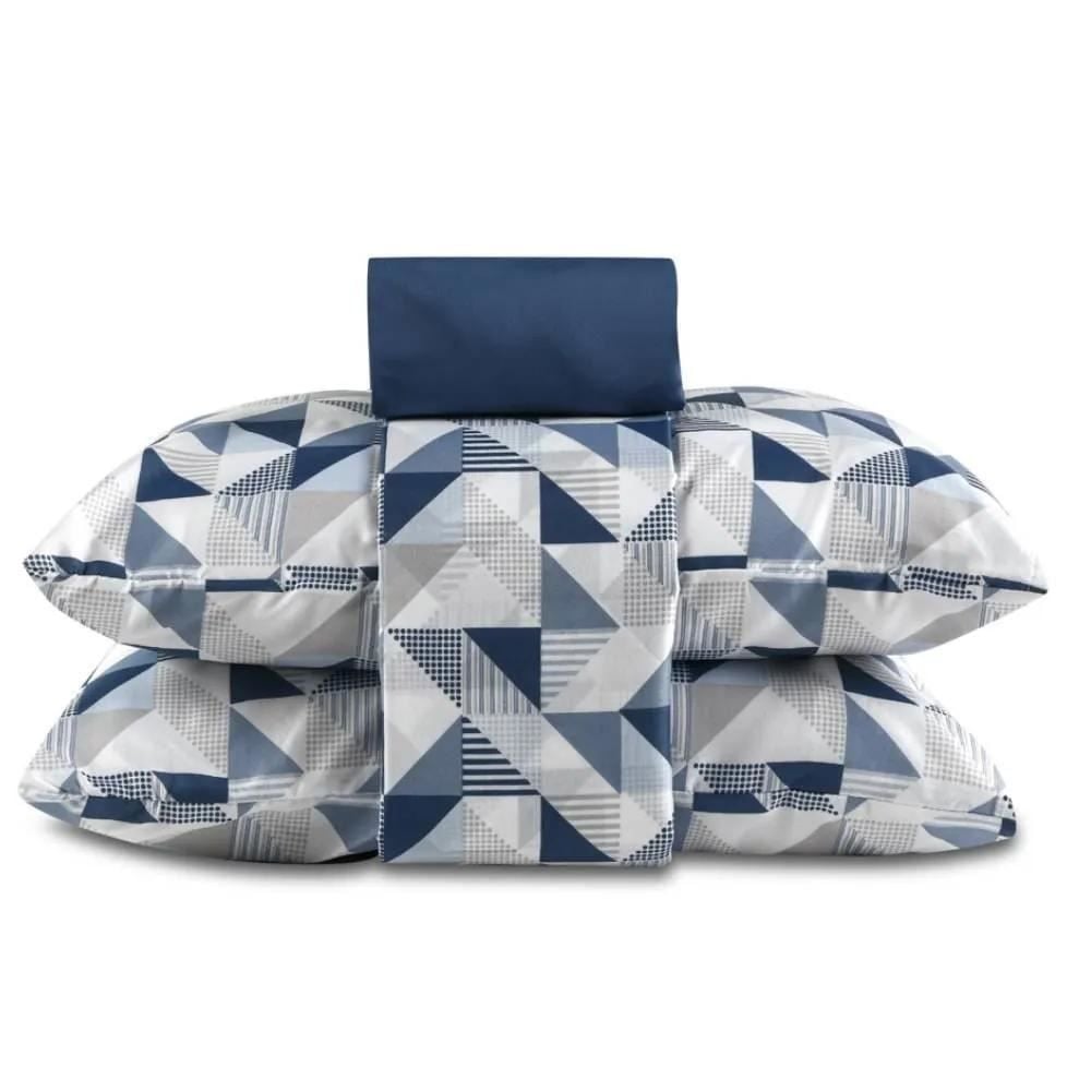 Jogo de Cama Queen Napoli Havan Casa 4 pçs - Geo Azul