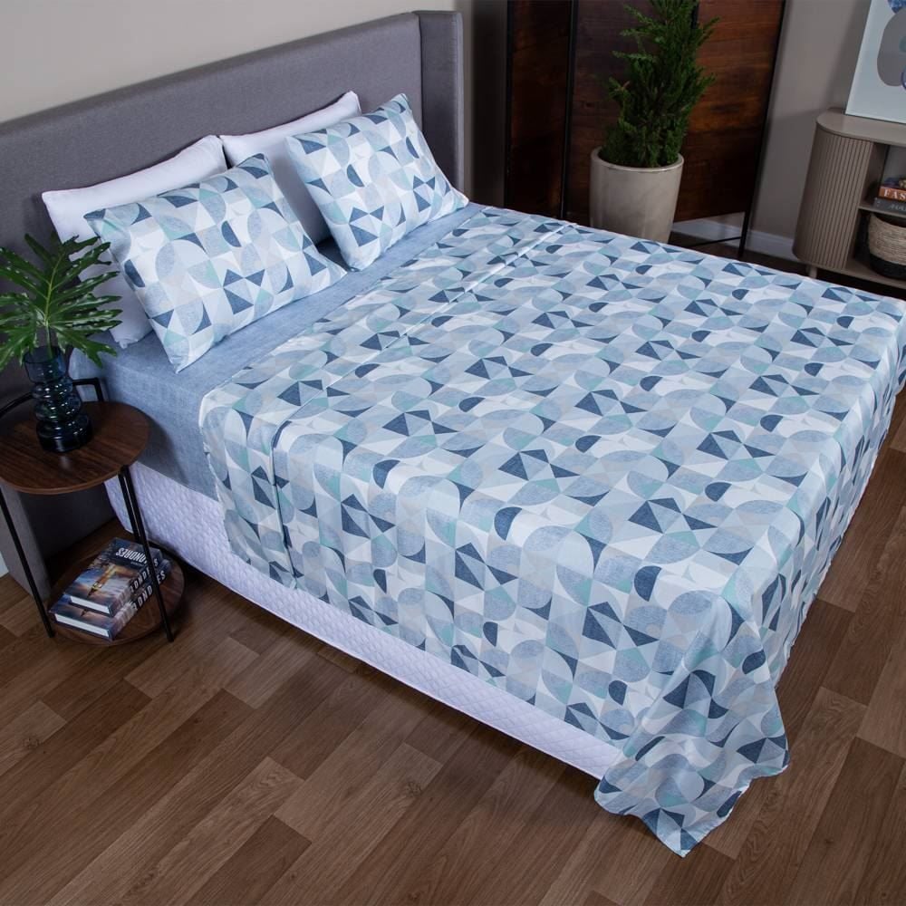 Jogo de Cama Queen Napoli Havan Casa 4 pçs - Renato Geo/Azul médio
