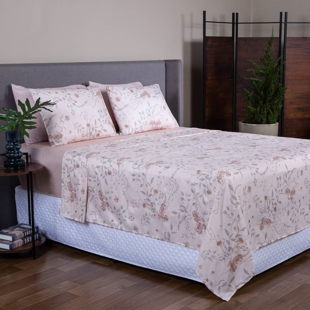 Jogo de Cama Queen Napoli Havan Casa 4 pçs - Suri Flowers/Rosa