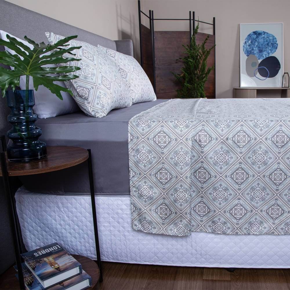 Jogo de Cama Queen Napoli Havan Casa 4 pçs - Casa Blanca 6/Azul Claro