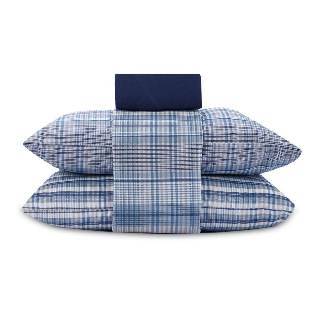 Jogo De Cama Queen Micropercal Havan Casa 4 Pçs - Jack Xadrez Azul
