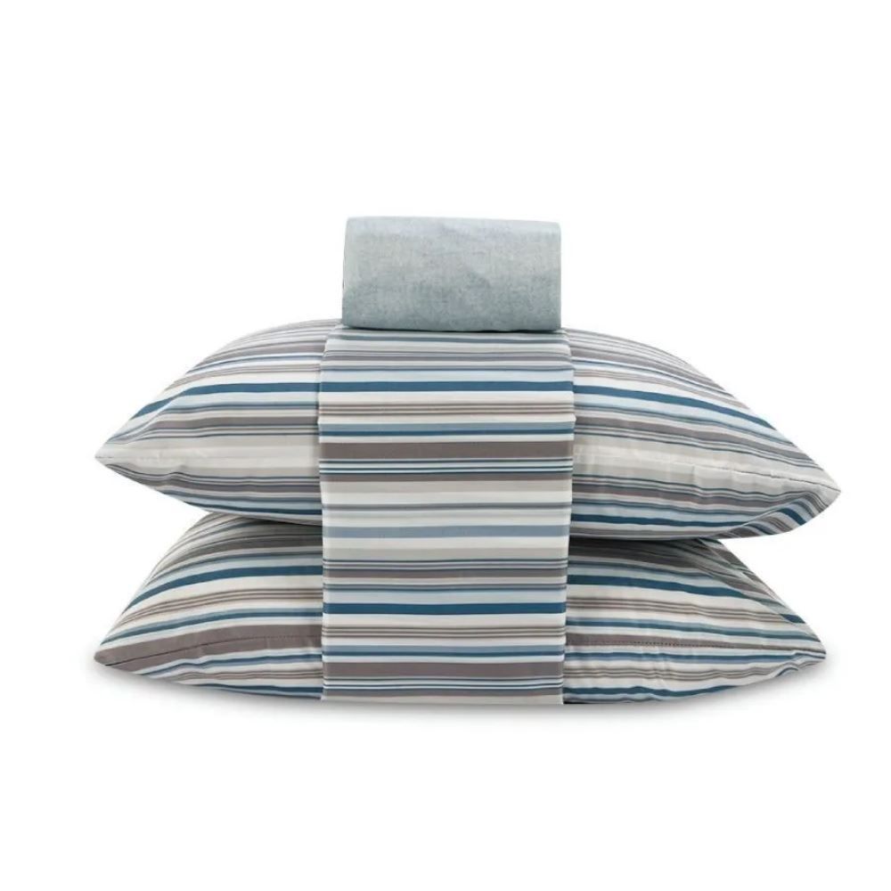Jogo de Cama Queen Napoli Havan Casa 4 pçs - Mink Listra Azul